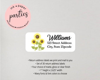 Flowers Floral Sunflowers Return Address Labels Personalized Custom - We Print and Mail to You!