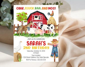 Farm Invitations - Barn Invitations - Farm Baby Shower Party Invitation - Farm Animal Birthday Invitation - Barnyard Friends Party Invite