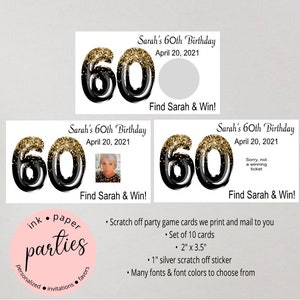 Birthday, Retirement, Anniversary - ~ANY AGE ~ Party Scratch Off Tickets Cards Favor Favors Game - We Print and Mail to you!