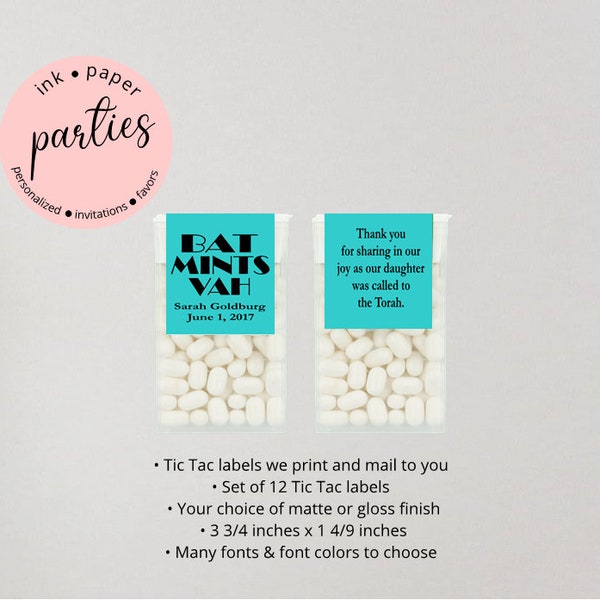 Bar Bat Mitzvah Star of David Torah ~Any Color Background ~ Birthday Party Tic Tac Candy Mints Mint Labels Favor Favors Personalized Custom