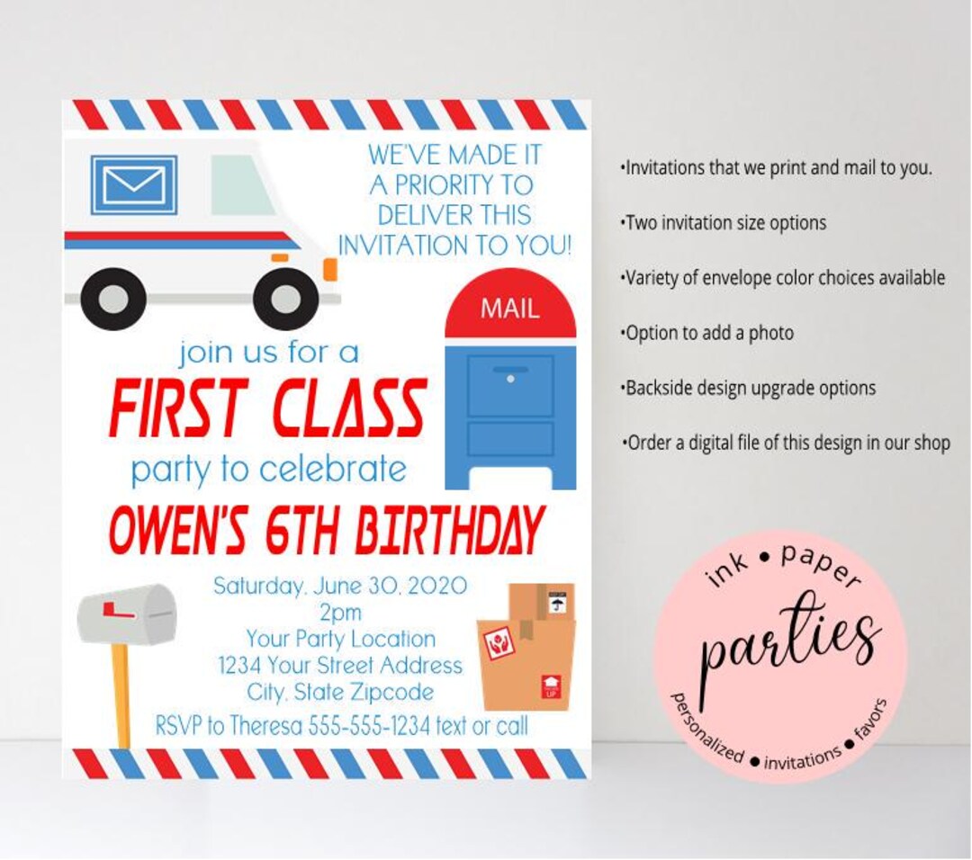 Postmaster Invitastion Mail Post Office Invitation - Delivery Mailman Truck Birthday Party ...