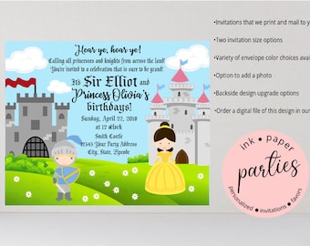 Prince Knight Princess Castle Birthday Party Invitations Invites Personalized Custom