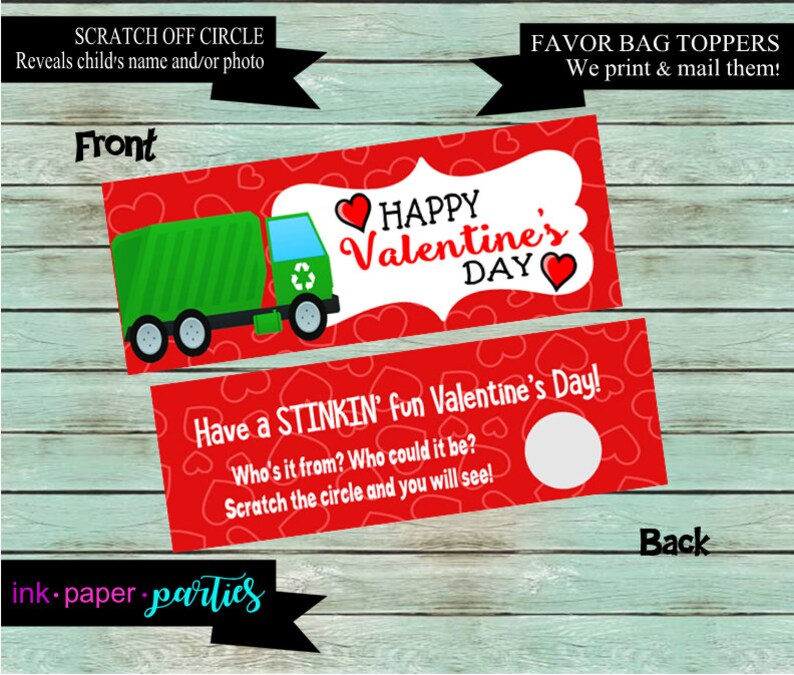 Trash Garbage Truck Valentine's Day Scratch off Stickers Etsy