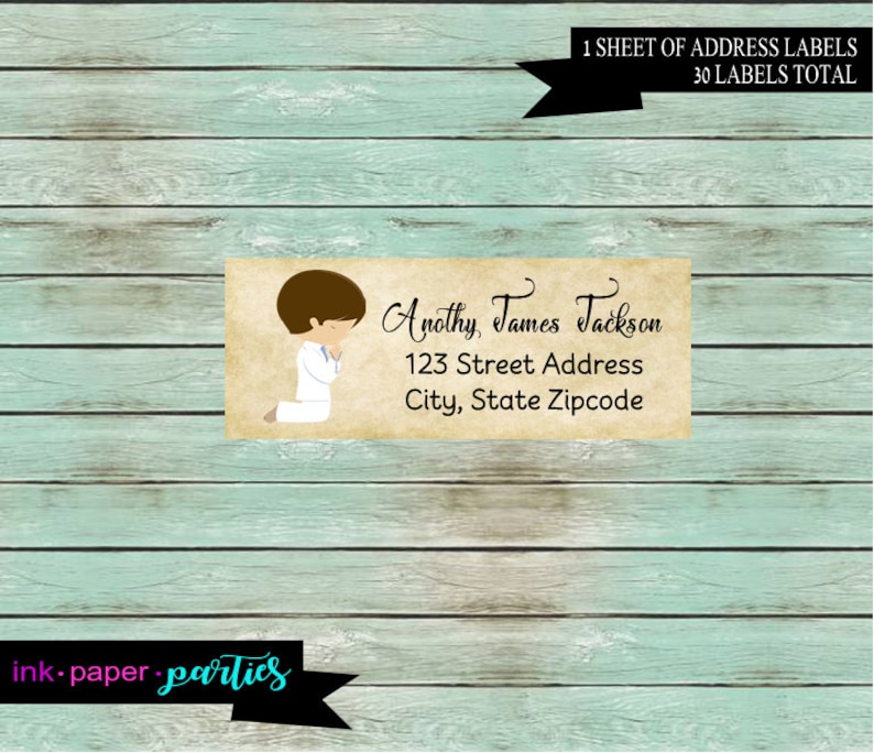 First Communion Boy Party Return Address Labels Personalized Custom ~ We Print and Mail to You