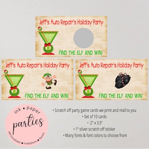 Holiday Christmas Cocktail Party Scratch Off Tickets Cards Favor Favors Game - We Print and Mail to you!