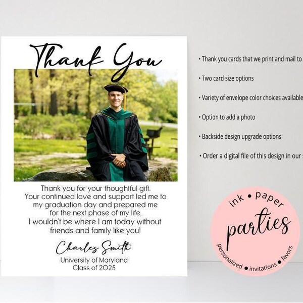 Graduation Thank You Cards - Graduate Thank You Note Card - Photo Thank You Cards - Personalized Graduate Thank You Cards - Thank You Notes