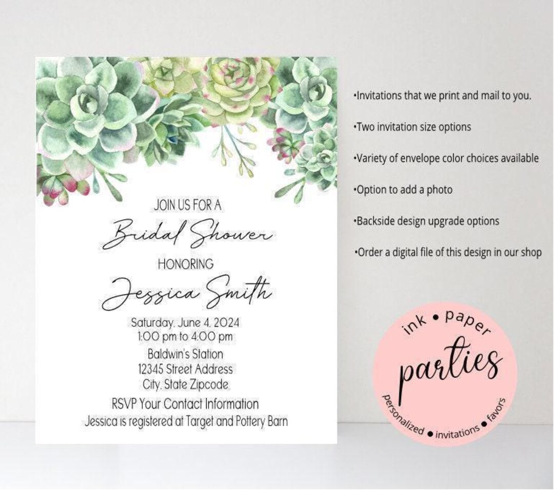 Succulent Invitation - Floral Flowers - Birthday, Shower, Wedding ...