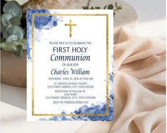 Invitaciones de Primera Comunión - Invitación con Cruz - Invitación de Bautismo - Invitaciones de Confirmación - Invitaciones de Bautizo - Invitaciones Personalizadas para Fiestas