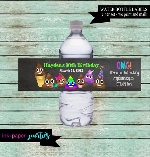 Emoji Birthday Party Favors Water Bottle Labels Personalized