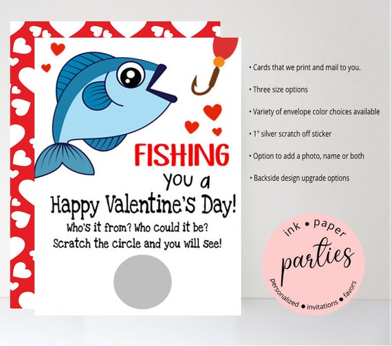 Fishing Fish Valentine's Day Kids Valentine Scratch off Cards