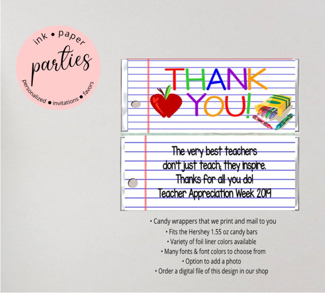 Teacher Appreciation Week Graduation Thank You Candy Wrappers Favors ...