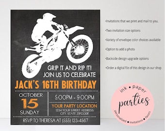 Dirt Bike Invitation - Motorcycle, Motocross, Birthday Party Invitations - Personalized Dirt Bike Party Invites - Motocross Invitations
