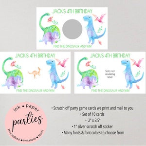 Dinosaur - Scratch Off Cards - Birthday Party Game - Personalized Favor Tickets