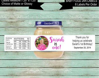 Your Child's Photo Birthday Baby Food Jar Labels Party Favors Personalized Custom - We Print and Mail to you!
