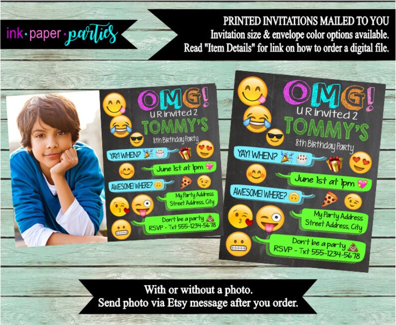 Emojicons Emoji Emojis Birthday Party Chalkboard Invitations Etsy