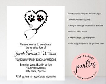 Veterinarian Veterinary Doctor Graduation Graduate Medical Medicine School Party Invitations Announcement Personalized ~ We Print & Mail