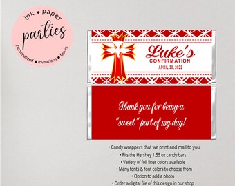 Confirmation Religious Party Candy Wrappers Favors Personalized Custom Design ~ We Print and Mail to You