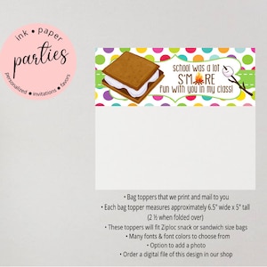 S&#39;mores Smore S&#39;more End of School Year Summer Party Favors Favor Goodie Bag Goody Bag Bags Treat Toppers Personalized Custom