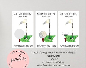 Golf Golfing Sports Birthday Party Scratch Off Tickets Cards Favor Favors Game - We Print and Mail to you!