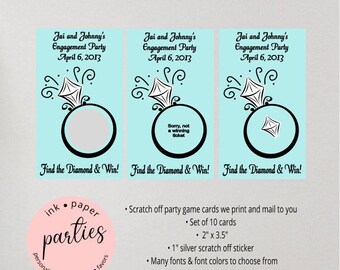 Bridal Shower Bachelorette Engagement Wedding Ring Party Scratch Off Tickets Cards Favor Favors Game - We Print and Mail to you!