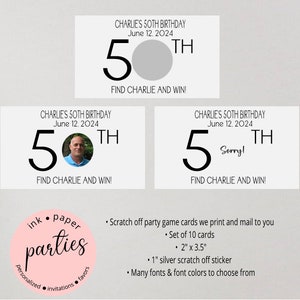 Birthday, Retirement, Anniversary - Your Photo - Any Age - Over the Hill - Scratch Off Cards - Party Game - Personalized Favor Tickets