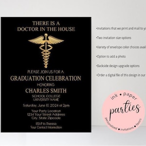 Graduation Invitation - Graduate MD Doctor Nurse Pharmacist Medical Medicine School Party Invitations Announcement Personalized