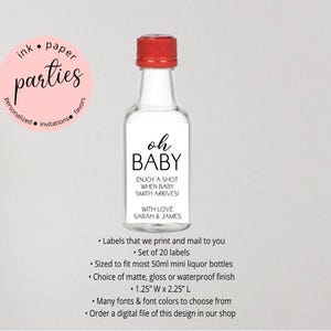 Oh Baby Mini Liquor Bottle Labels - Baby Shower, Couples Shower, Gender Reveal Alcohol Favor Label - Baby Mini Liquor Party Favors Stickers