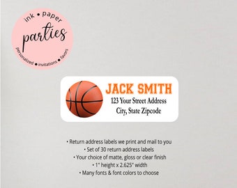 Basketball Ball Sports Return Address Labels Personalized Custom - We Print and Mail to You!