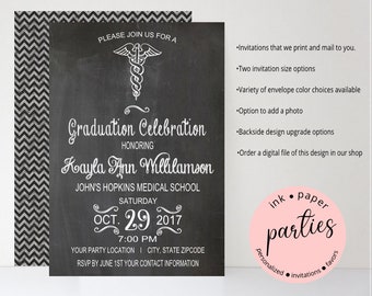 Graduation Graduate Doctor Medial PhNurse Nursing School Party Invitations Invites Announcement Personalized ~ We Print and Mail