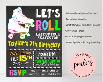 Roller skates Skates Skating Birthday Party Chalkboard Invitations Invites Personalized Custom ~ We Print and Mail to You