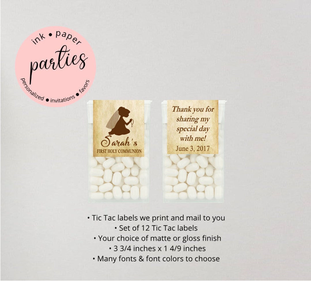Communion Mint Praying Girl First Communion Party Tic Tac Candy Mints Mint Labels ...