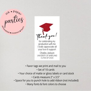 Graduation Favor Tag - Graduation Gift Tag, Graduation Party Favors - Graduate Party Favor - Thank You Tags - Graduation Thank You Tag