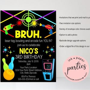 Bowling, Laser Tag, Arcade Invitation - Games, Sports Birthday Party Invitations - Personalized Gaming Invitations