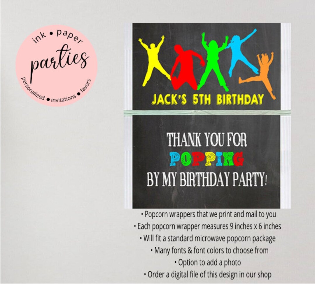 Jump Jumping Trampoline Birthday Party Popcorn Party Wrappers Favors ...