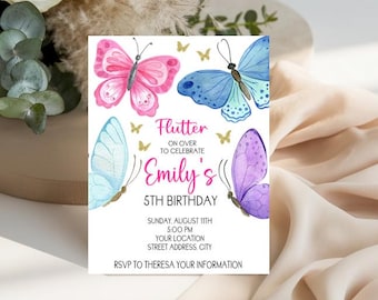 Butterfly Butterflies - Birthday, Baby Shower - Personalized Party Invitations Custom Invites ~ We Print and Mail to You