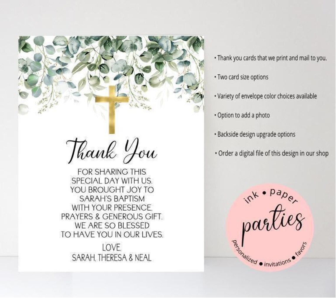 Communion Thank You Cards - Baptism Note Card - Confirmation Thank You ...