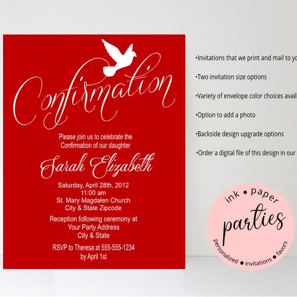 Confirmation Invitation Party Invitations Invites Custom Personalized ~ We Print & Mail