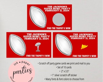 Football ~ANY COLORS ~ Birthday Party Scratch Off Tickets Cards Favor Favors Game - We Print and Mail to you!