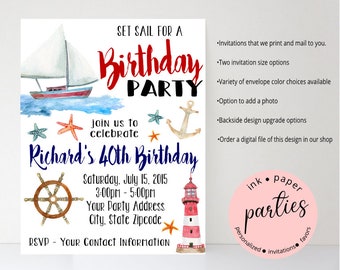 Sailboat Sailing Anchor Sea Boat Yacht Baby Shower or Birthday Party Invitations Invites Personalized Custom ~ We Print and Mail to You