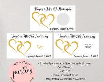 50th Wedding Anniversary Gold Golden Party Scratch Off Tickets Cards Favor Favors Game - We Print and Mail to you!