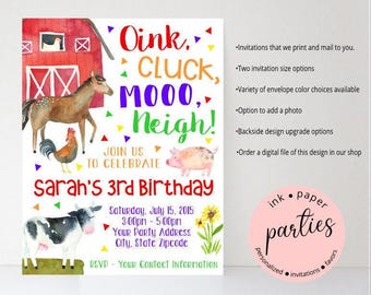 Farm Invitations - Barn Invitations - Farm Baby Shower Party Invitation - Farm Animal Birthday Invitation - Barnyard Friends Party Invite