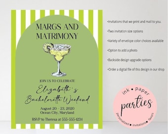 Margs and Matrimony Invitation - Bachelorette Weekend Invitations - Margarita Bridal Shower Invitation - Cocktail Birthday Invitation