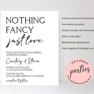 Nothing Fancy Just Love Party Invitation - Bridal Shower, Wedding Invitations - Eloped, Destination Wedding Reception Just Love Invitations