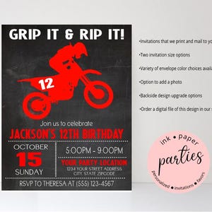 Dirt Bike Invitation - Motorcycle, Motocross, Birthday Party Invitations - Personalized Dirt Bike Party Invites - Motocross Invitations