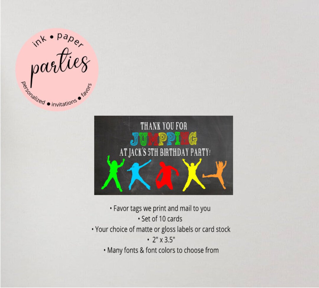 Jump Jumping Trampoline Birthday Party Favors Favor Bag Tag Tags Card ...
