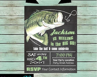 Gone Fishing Fish Fisherman Reel Rod Birthday Party Chalkboard Invitations Invites Personalized Custom ~ We Print and Mail to You