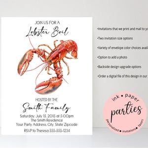 Lobster Invitation - Lobster Bake Invitations - Lobster Boil Party Invitations - Birthday Party, Wedding Shower, Rehearsal Dinner Invites