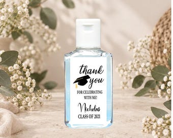 Etiquetas para desinfectante de manos de graduación - Pegatinas para recuerdos de fiesta de graduación - Recuerdos de fiesta de graduación - Pegatina para desinfectante de manos para recuerdos de fiesta de graduación