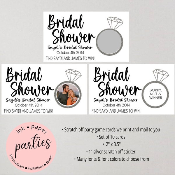 Engagement Ring - Bride To Be - Bridal Shower, Bachelorette, Wedding Favors - Party Game - Scratch Off Tickets Cards