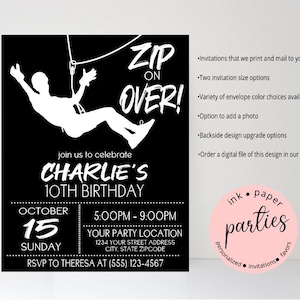 Zip Line Invitation - Zip Lining Birthday Party Invitations - Personalized Zipline Party Invitations